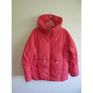 LONDON FOG Sport Salmon Color L 80% Down Cinch Waist Puffer High Neck Jacket